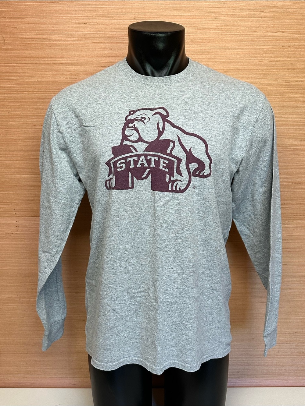 Mississippi State University Bulldogs Logo Gray Long Sleeve T-Shirt Size Large